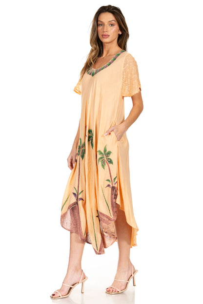 Sakkas Watercolor Palm Tree Tank Caftan Dress
